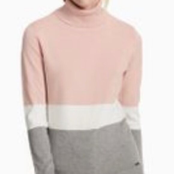 Calvin Klein Turtleneck Sweater Pink & Gray Color Block Super Soft Medium - Picture 1 of 8